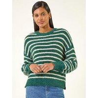 Roman Fluffy Stripe Knit Jumper - Green