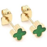 Say It With Green Crystal Clover Earrings - Yellow Gold
