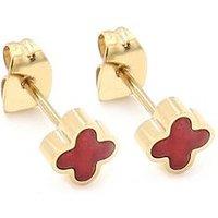 Say It With Cherry Red Crystal Clover Earrings - Yellow Gold