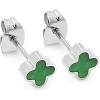 Say It With Green Crystal Clover Earrings - Silver