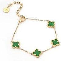 Say It With Green Crystal Clover Bracelet - Yellow Gold