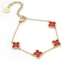 Say It With Cherry Red Crystal Clover Bracelet - Yellow Gold