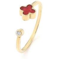 Say It With Cherry Red Crystal Clover Ring - Yellow Gold