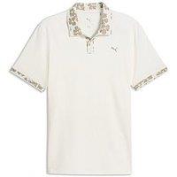 Puma Mens Golf Modalon Floral Rib Polo T-Shirt - White