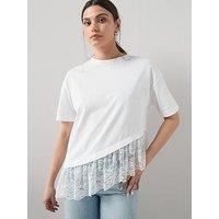 The Very Collection Lace Hem Asymmetric T-Shirt - White