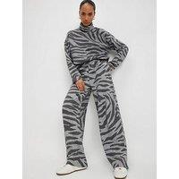 River Island Zebra Print Wide Leg Trousers - Grey