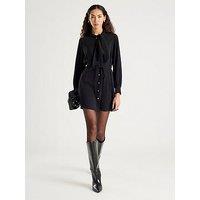 River Island Pussybow Mini Shirt Dress - Black