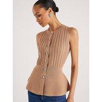 River Island Short Ribbed Peplum Top - Brown