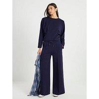 River Island Premium Neo Wide Leg Pintuck Joggers - Navy