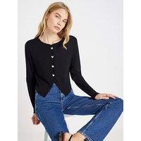 River Island Long Sleeve Cropped Heart Cardigan - Black