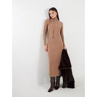 River Island Long Sleeve Scarf Tie Neck Dress - Brown