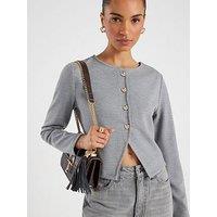 River Island Long Sleeve Cropped Heart Cardigan - Grey