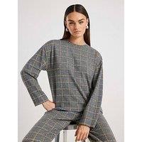 River Island Long Sleeve Check Boxy Tee - Grey