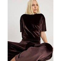River Island Short Sleeve Velvet Boxy Tee - Brown