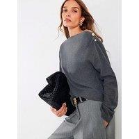 River Island Long Sleeve Cosy Pearl Drape Top - Grey