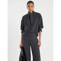 River Island Long Sleeve Scarf Tie Neck Cosy Top - Grey