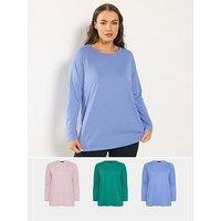 Yours Curve 3 Pack Long Sleeve Basic T-Shirt - Multi
