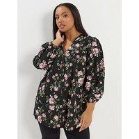 Yours Curve Textured Notch Neck Blouse - Black