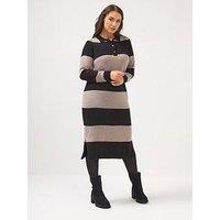 Yours Curve Rugby Collar Stripe Dress - Black