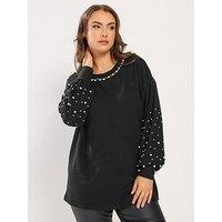 Yours Curve Pearl Detail Jumper - Black