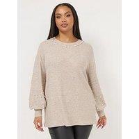 Yours Curve Pearl Detail Jumper - Natural