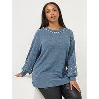 Yours Curve Pearl Detail Jumper - Blue
