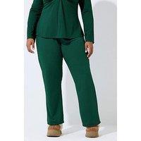 Yours Curve Rib Wide Leg Trouser - Green