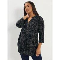 Yours Curve 3/4 Sleeve Placket Top - Green