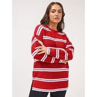 Yours Curve Drop Shoulder Stripe Jumper - Red