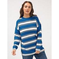 Yours Curve Drop Shoulder Stripe Jumper - Blue
