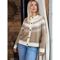Yours Curve Fairisle Cardigan - Brown