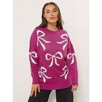 Yours Curve Fluffy Bow Jumper - Pink