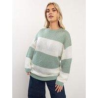 Yours Curve Yarn Stripe Jumper - Green