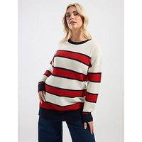 Yours Curve Drop Shoulder Stripe Jumper - Red