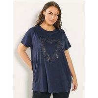 Yours Curve Studded Heart T-Shirt - Blue
