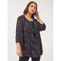 Yours Curve 3/4 Sleeve Tie Front Top - Black