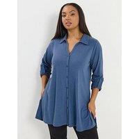 Yours Curve Button Through Ribbed Top - Blue