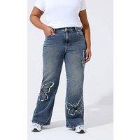 Yours Curve Butterfly Embroidered Jeans - Blue