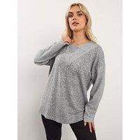 Yours Curve Ribbed Jumper - Grey