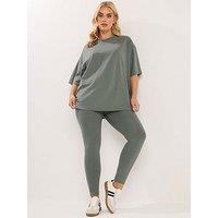 Yours Curve Top And Legging Set - Green