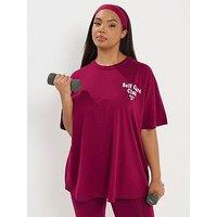 Yours Curve Self Care Club Active T-Shirt - Red
