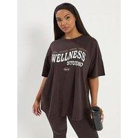 Yours Curve Wellness Studio Active T-Shirt - Brown