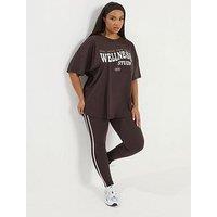 Yours Curve Side Stripe Active Legging - Brown