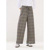 Pixiegirl Petite Check Scuba Wide Leg Trouser - Brown