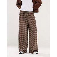 Pixiegirl Petite Gingham Check Wide Leg Trouser - Brown