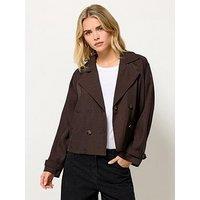 Pixiegirl Petite Cropped Trench Coat - Brown