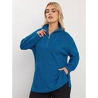 Yours Curve Quarter Zip Jumper - Blue