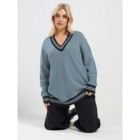 Yours Curve Tennis Jumper - Blue