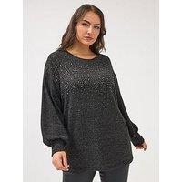 Yours Curve Diamante Embellished Jumper - Grey