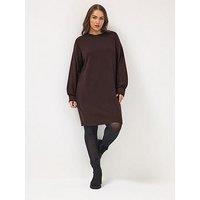 Yours Curve Soft Touch Balloon Sleeve Dress - Brown
